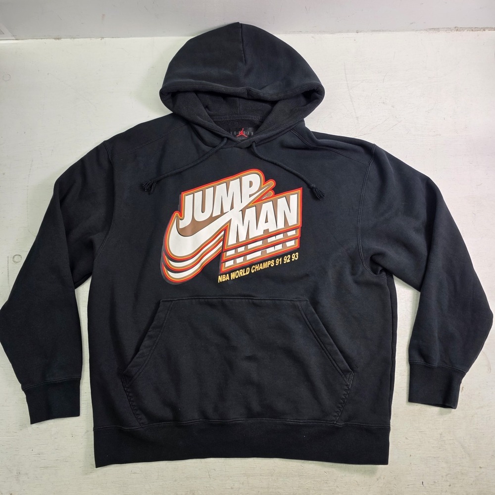 Nike Jordan Jumpman Hoodie NBA World Champs 91 92 93 Mens 2XL Black Fleece EUC
